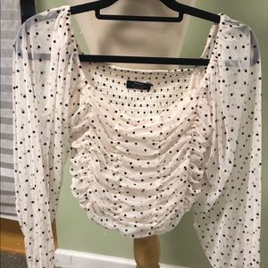 Bershka Ruched Sheer Polka Dot Top